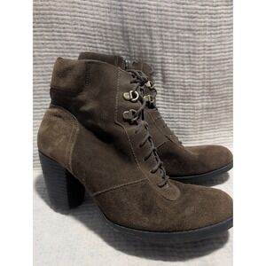 Clarks Women Lace Up Side Zip Suede Block Heel Ankle Boots Brown Size 8.5M